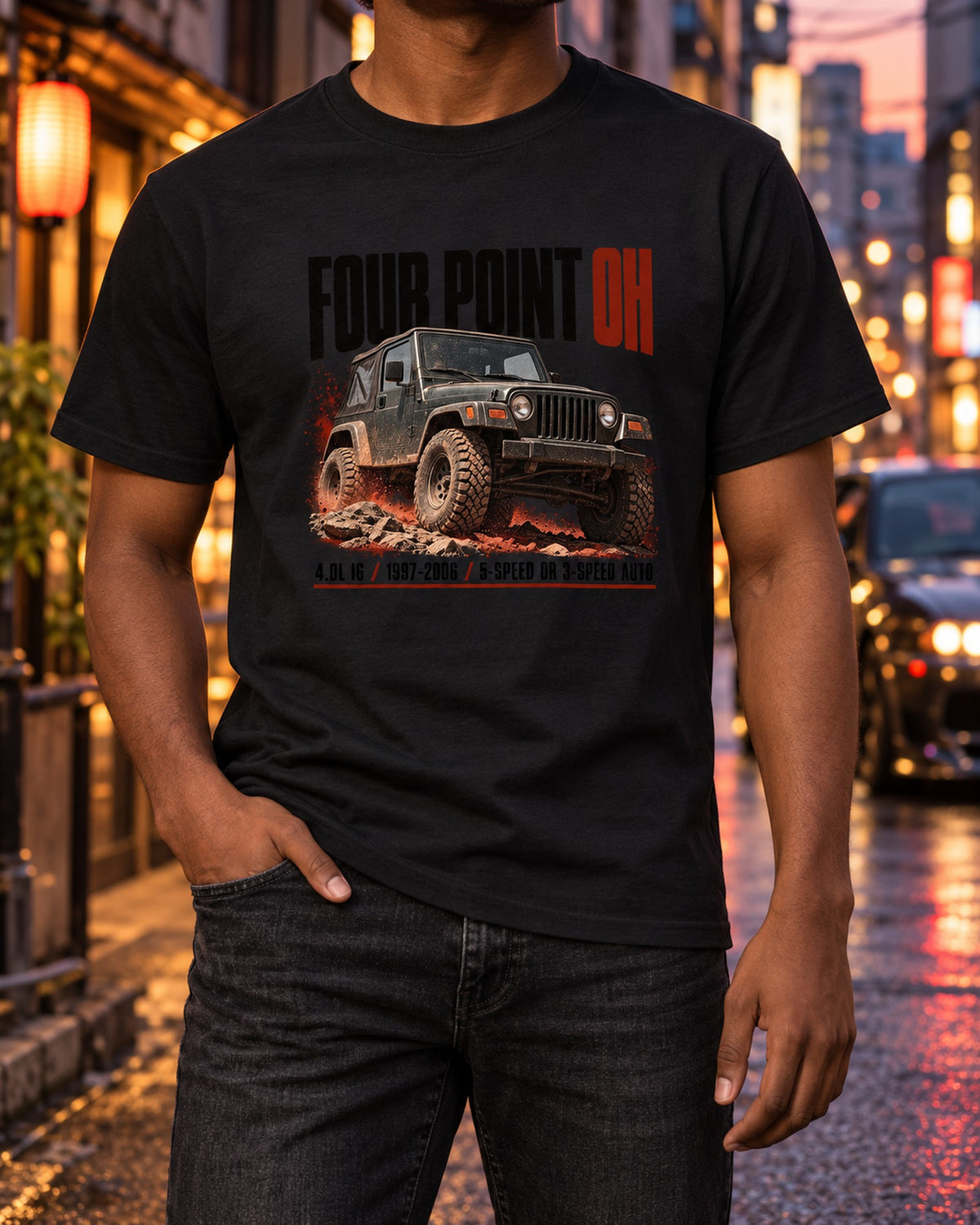 Jeep Wrangler TJ 4.0L I6 Halftone Shirt, Car Guy Gift T-Shirt Black worn hero