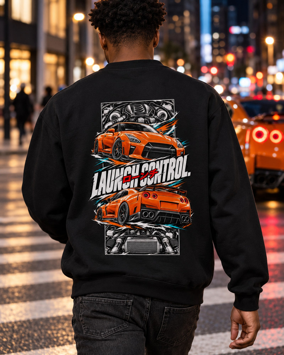 Nissan GT-R R35 Torn Poster Full-Back Graphic Tee Crewneck Black worn hero