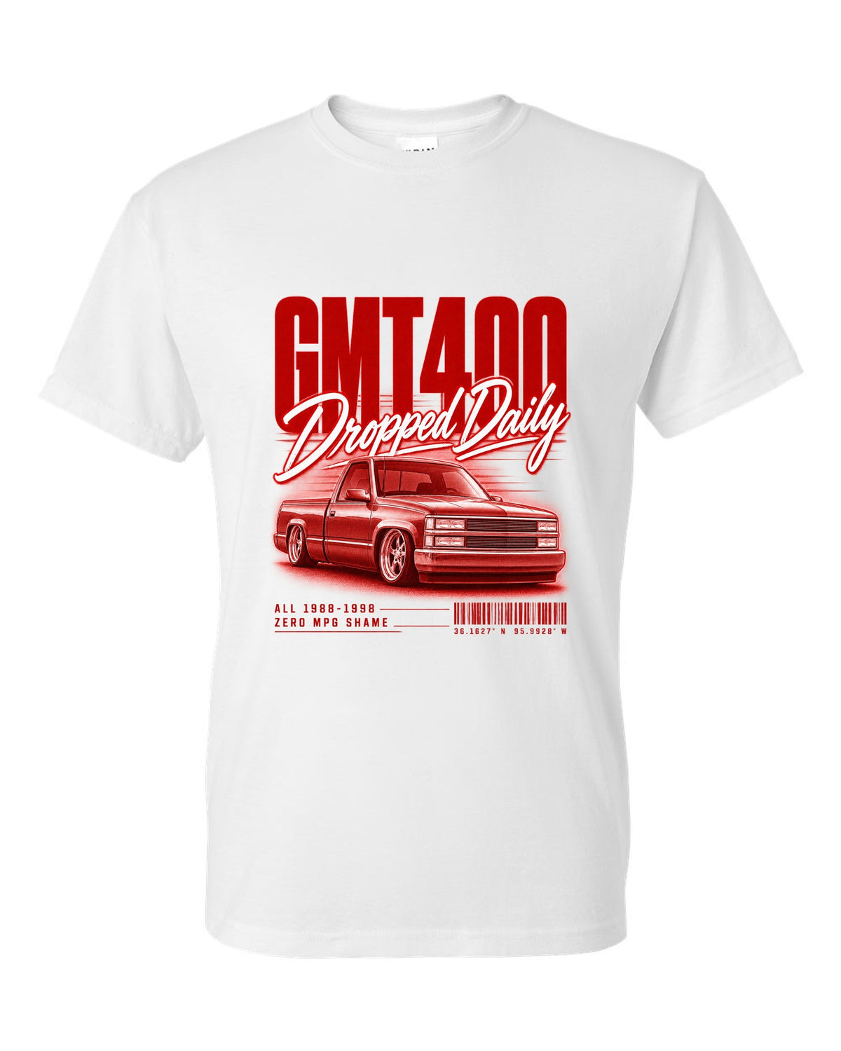 GMT400 OBS regular cab street poster print white t-shirt front view with the design