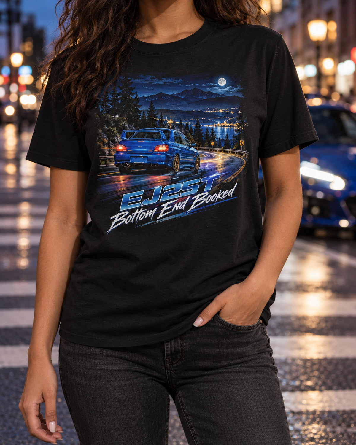Subaru Impreza WRX GDB Blobeye Racing Stripe Shirt T-Shirt Black worn hero