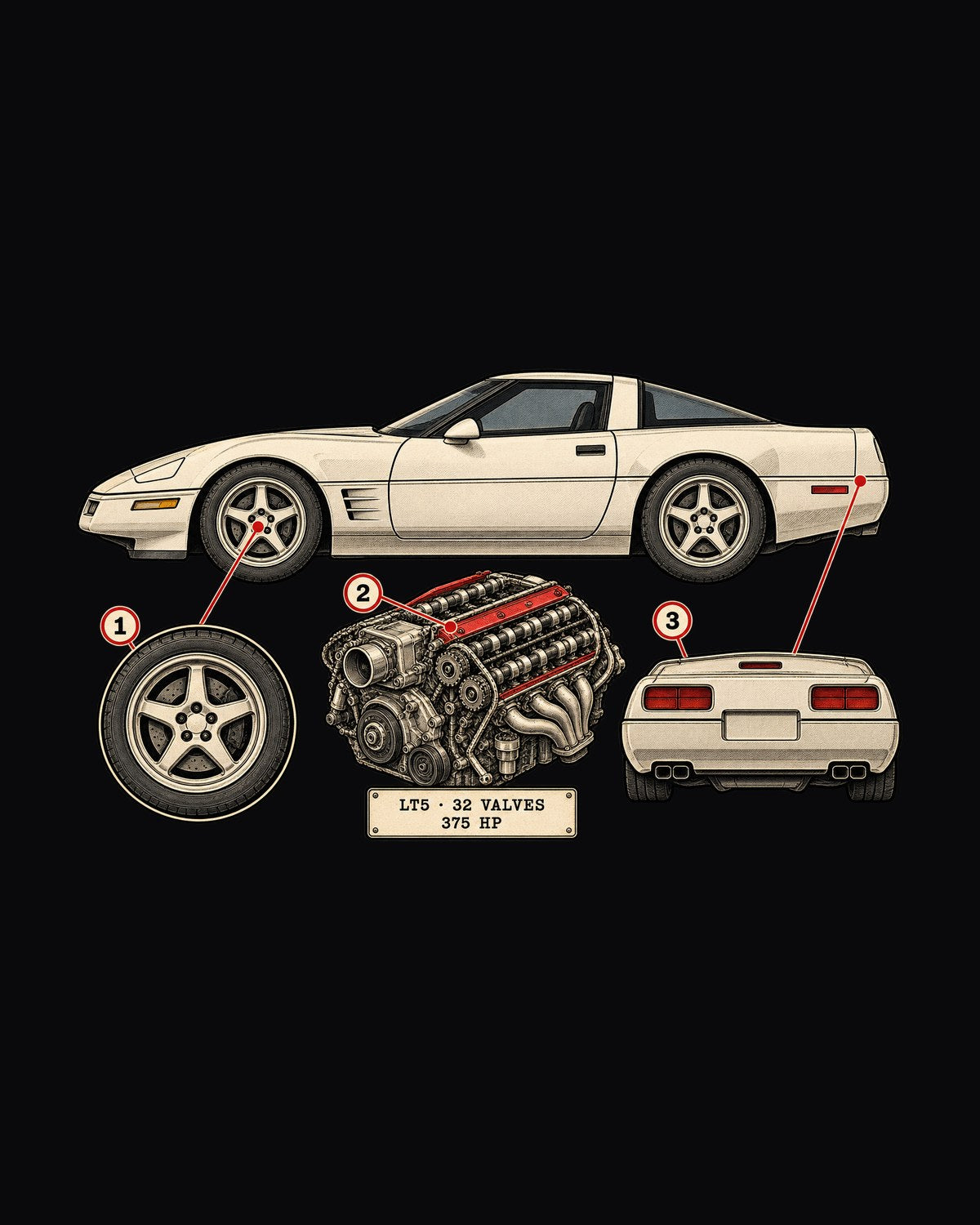 1997 Corvette C5 Neon HUD Wireframe Highway Shirt, LT5 375 HP design only
