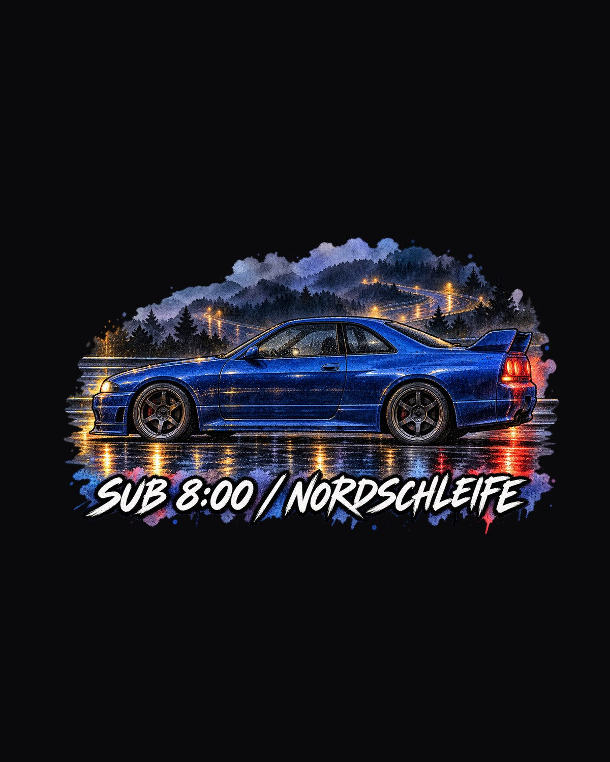Champion Blue R33 GT-R Rain Watercolour Shirt, BCNR33 design only