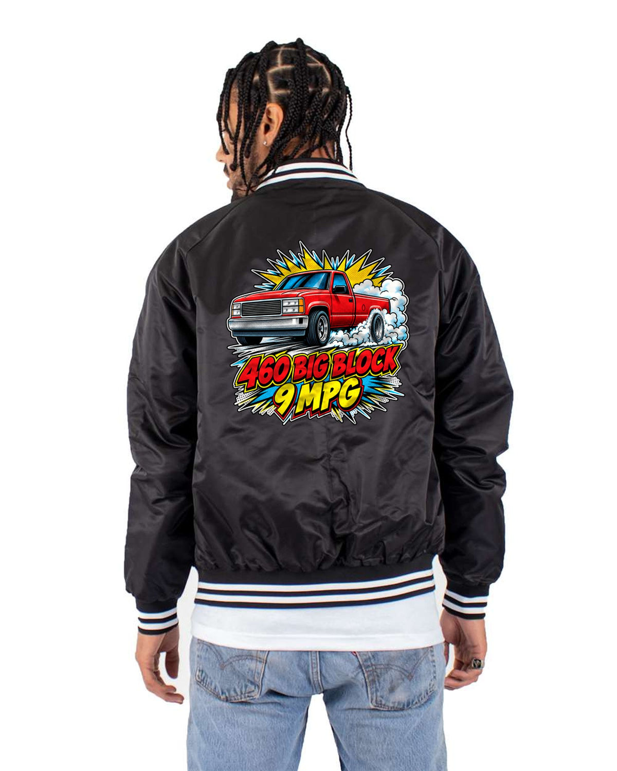 OBS Ford F-150 1992-97 Burnout Halftone Pop-Art Shirt Bomber Jacket Black back