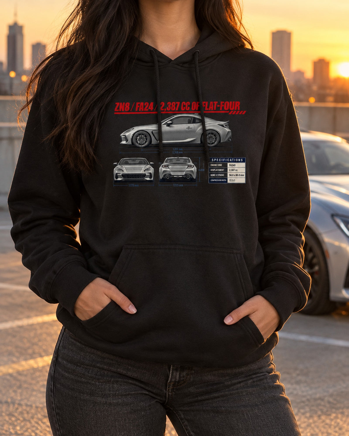 Toyota GR86 ZN8 Three-View Spec Table Shirt, FA24 Car Tee Pull Over Hoodie Black worn hero