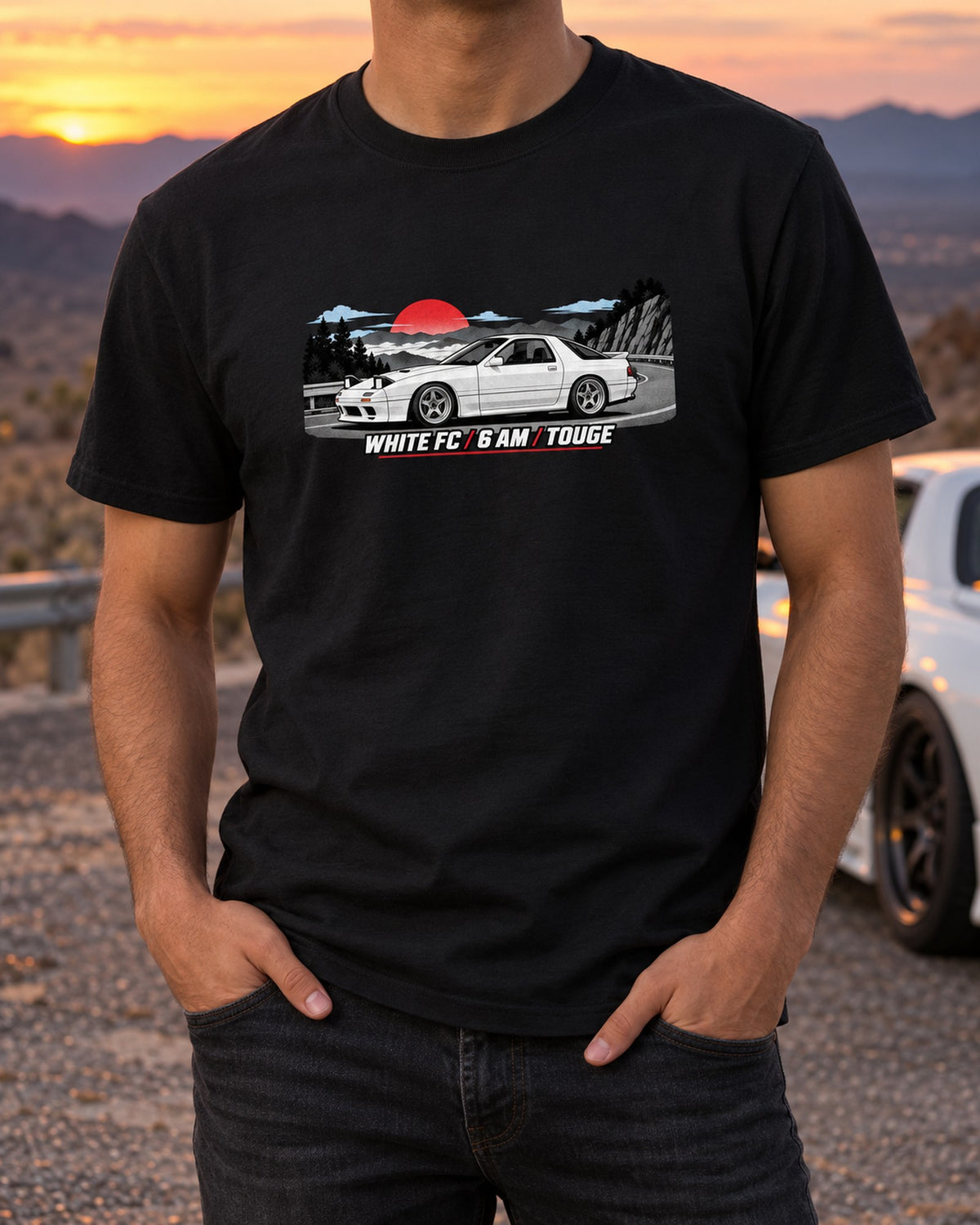 First Rotary Pixel Art Shirt, Mazda RX-7 SA22C Compression T-Shirt Black worn hero