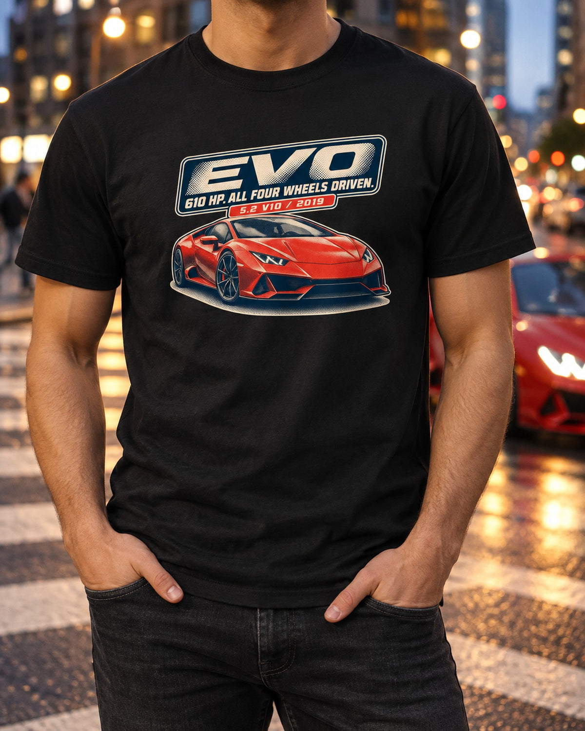 Lamborghini Huracan EVO Halftone Graphic Tee, 610 HP T-Shirt Black worn hero