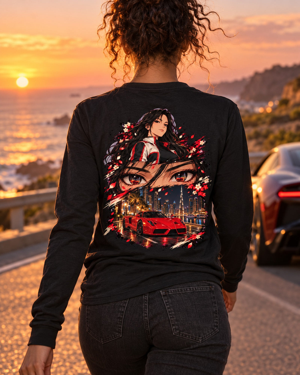 Ferrari Enzo Anime Girl Shirt, Hoodie & More Long Sleeve Black worn hero