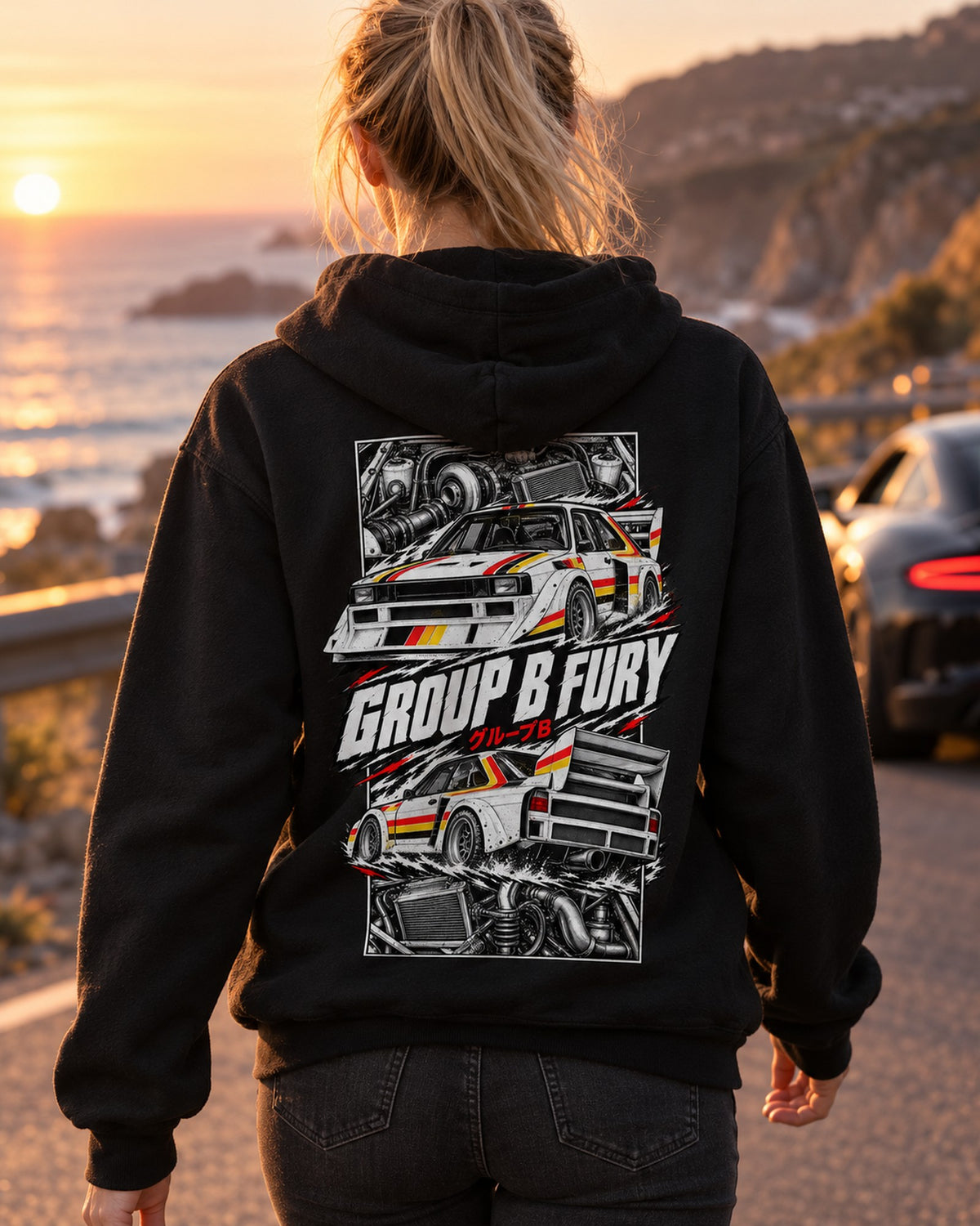 Audi Sport Quattro S1 Torn Poster Full-Back Graphic Tee Pull Over Hoodie Black worn hero