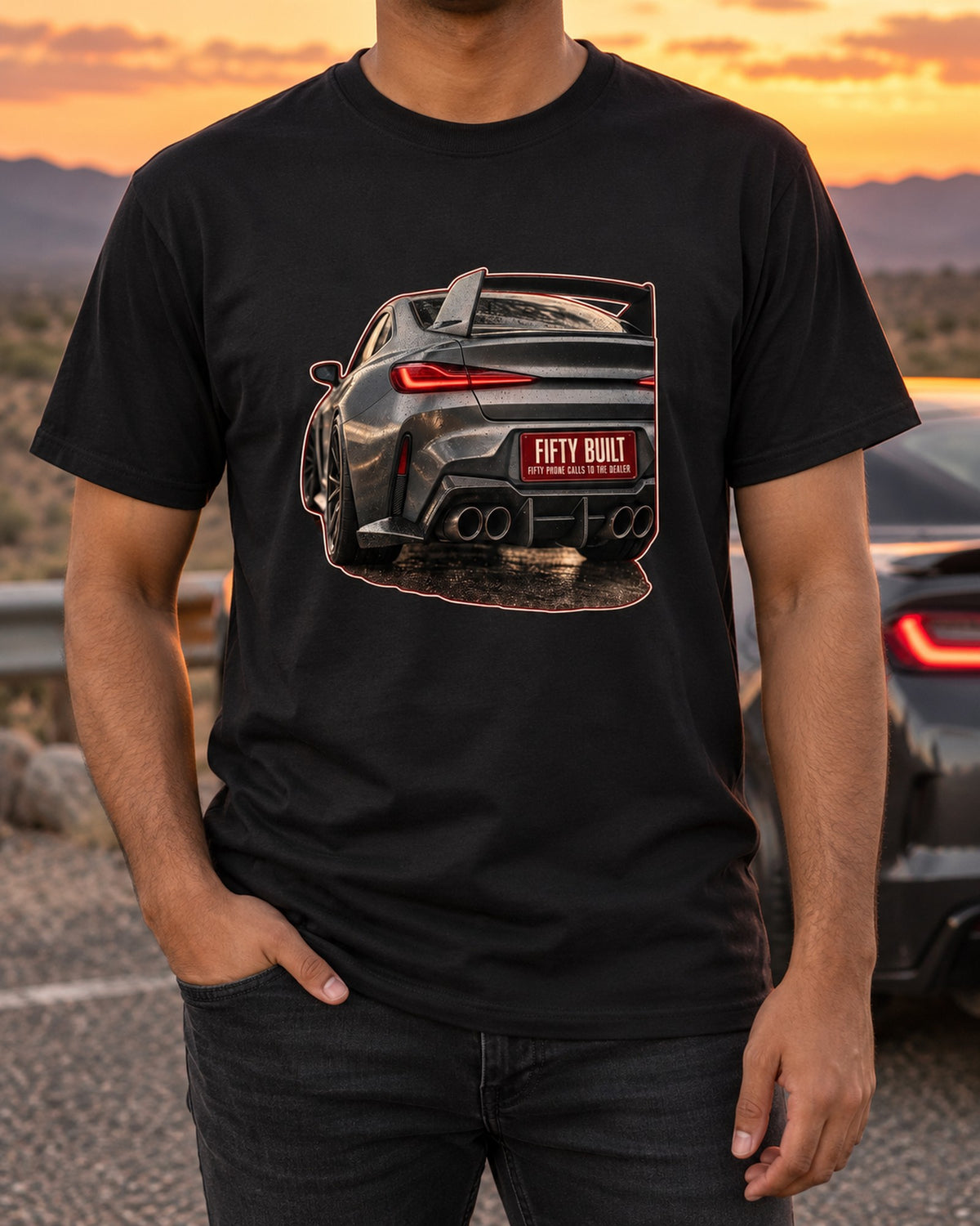 BMW 3.0 CSL Rear Light Macro Shirt, Fifty Built Tee T-Shirt Black worn hero
