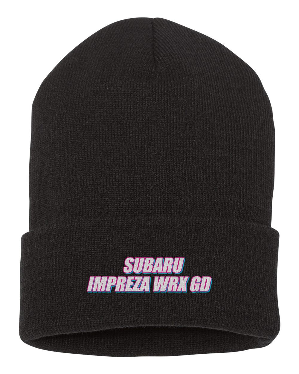 Subaru Impreza Wrx Gd black beanie front view with car name