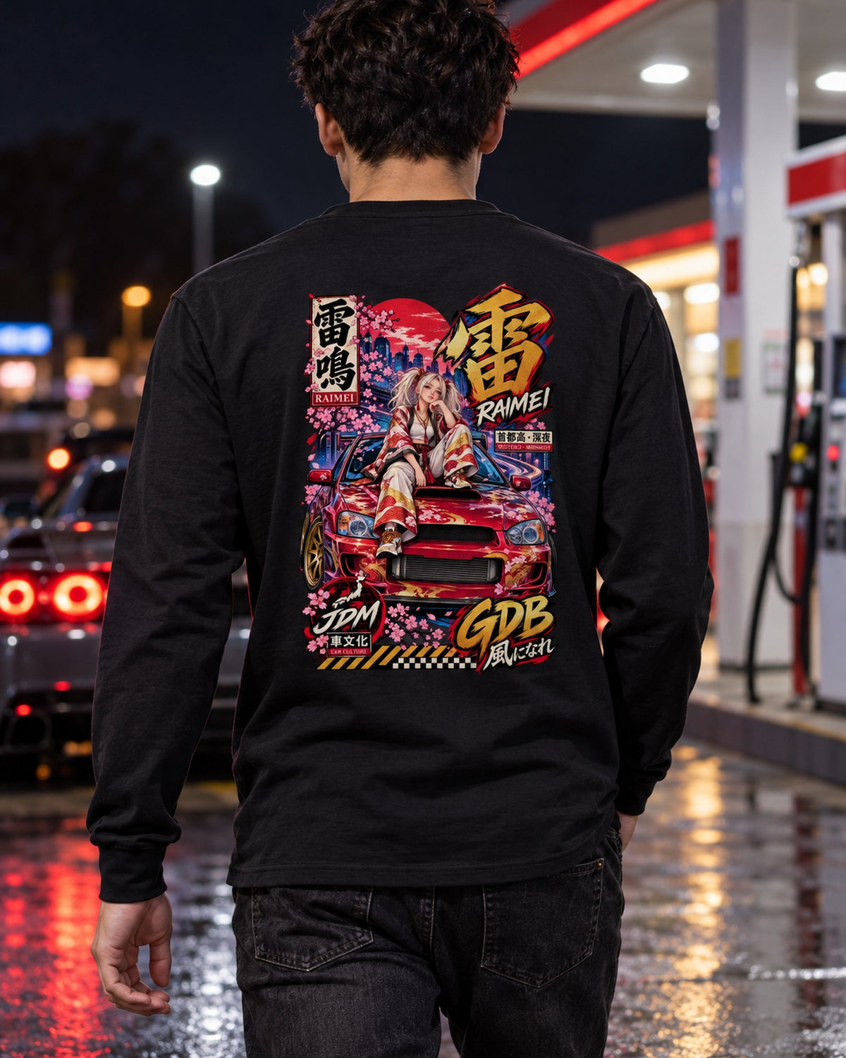 RAIMEI GDB Anime Girl Full-Back Graphic Tee Long Sleeve Black worn hero