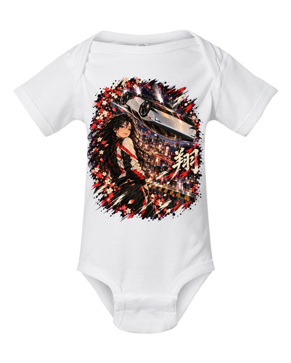 Tesla Roadster Flip Anime Girl Baby Onesie White front