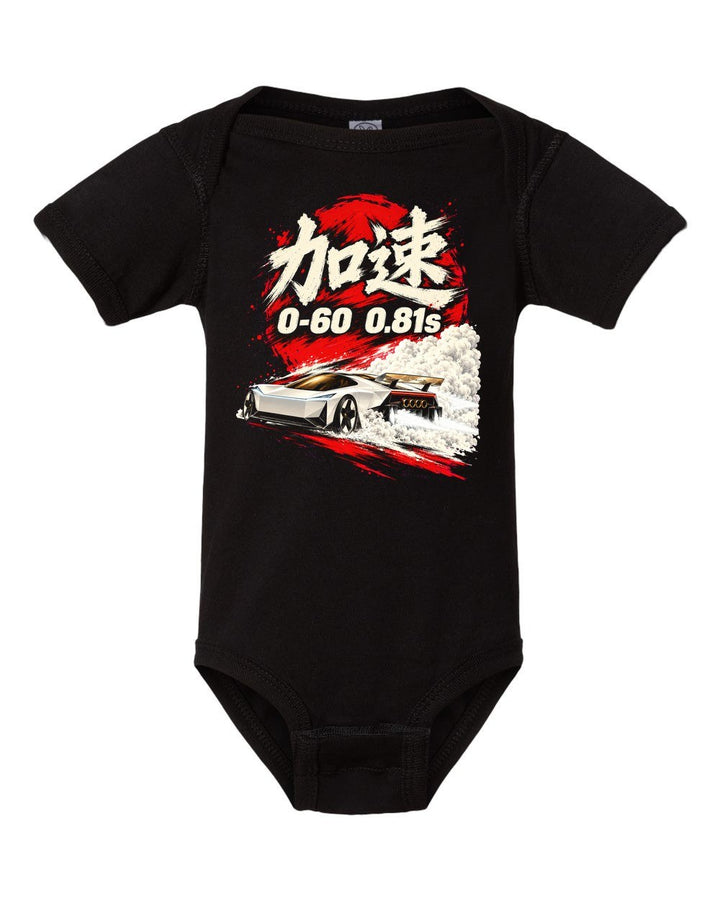 Tesla Roadster 0-60 Baby Onesie Black front