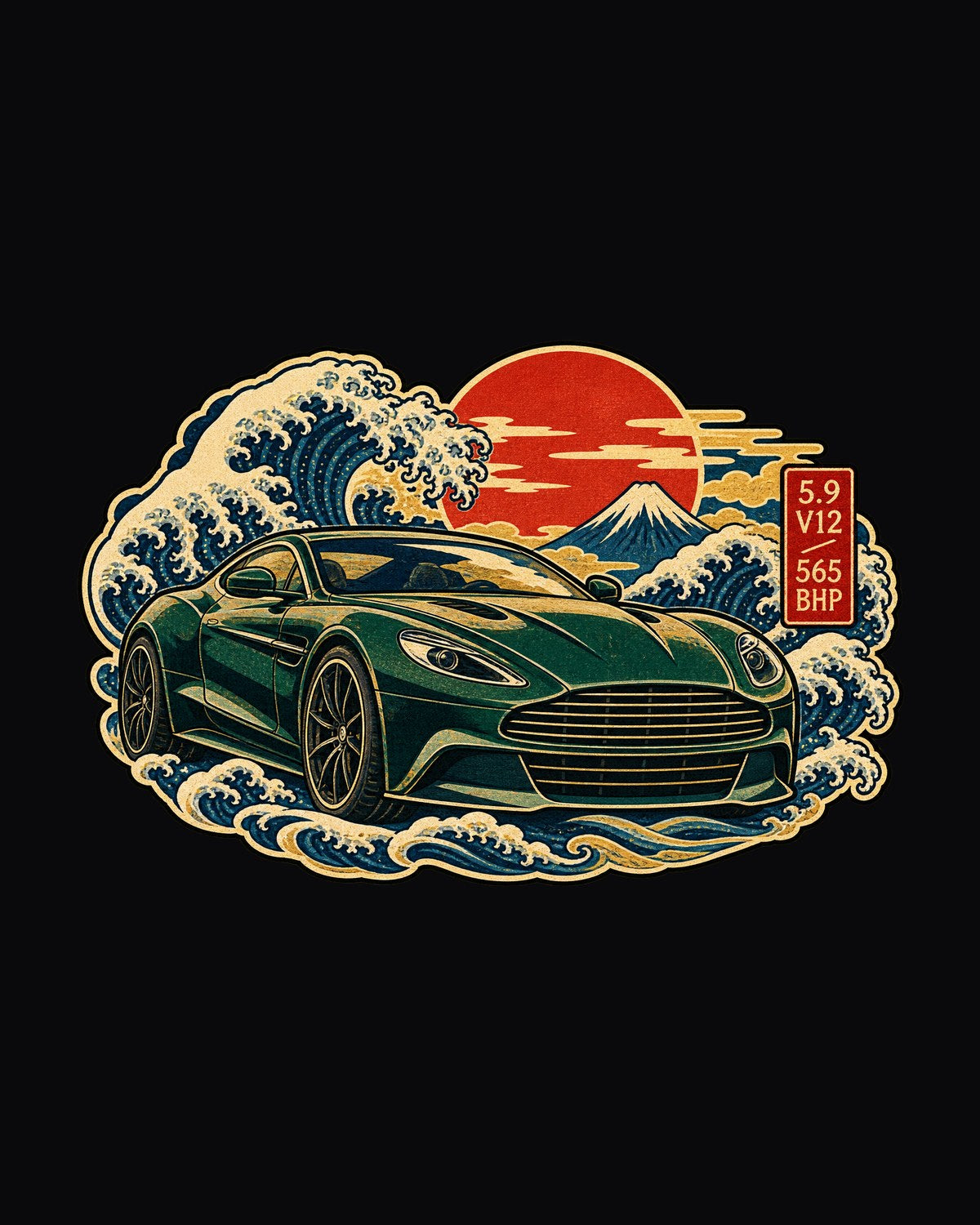 Aston Martin Vanquish 2012 Ukiyo-e Dusk Wave Shirt, 5.9 V12 design only