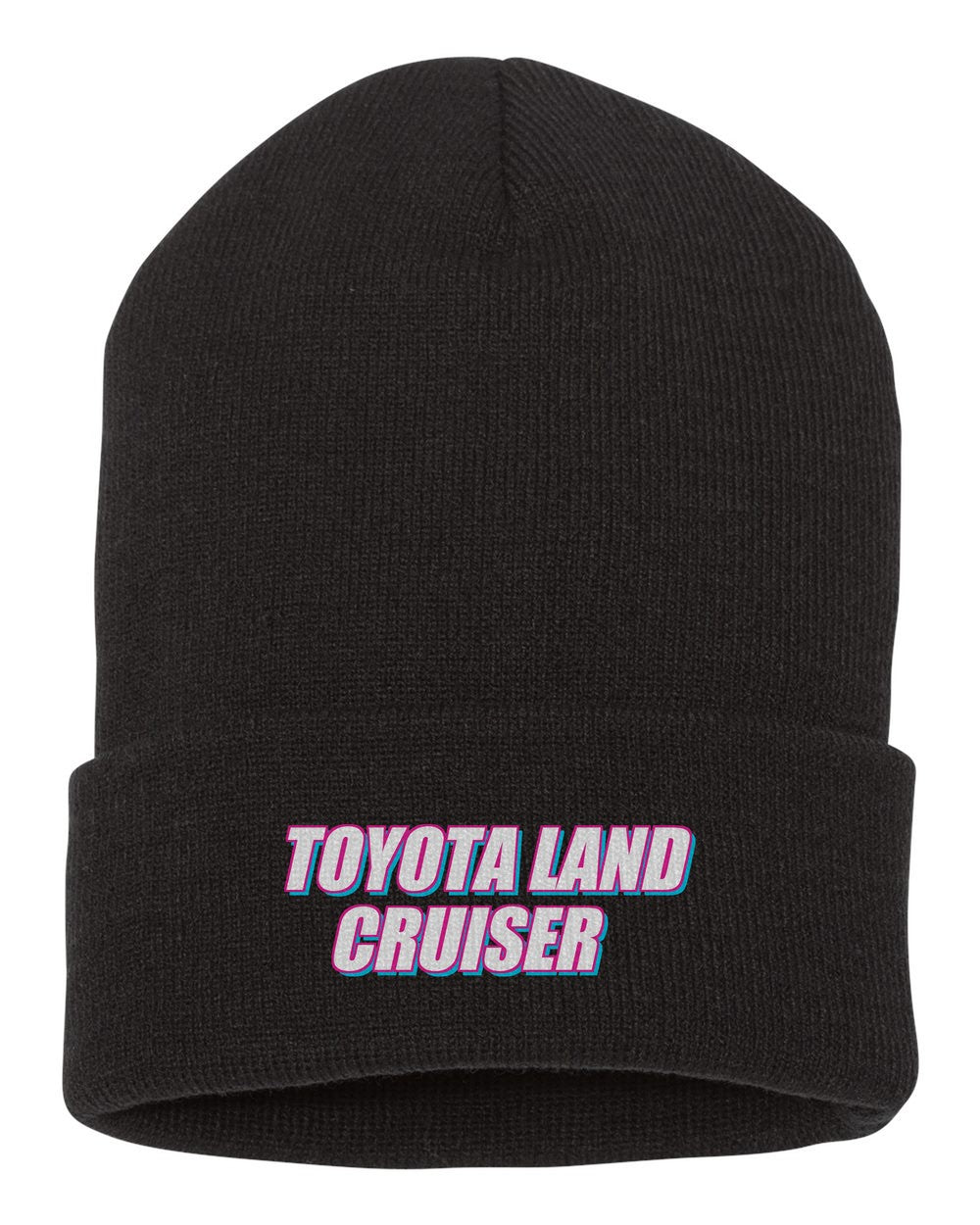 Toyota Land Cruiser black beanie front view with car name