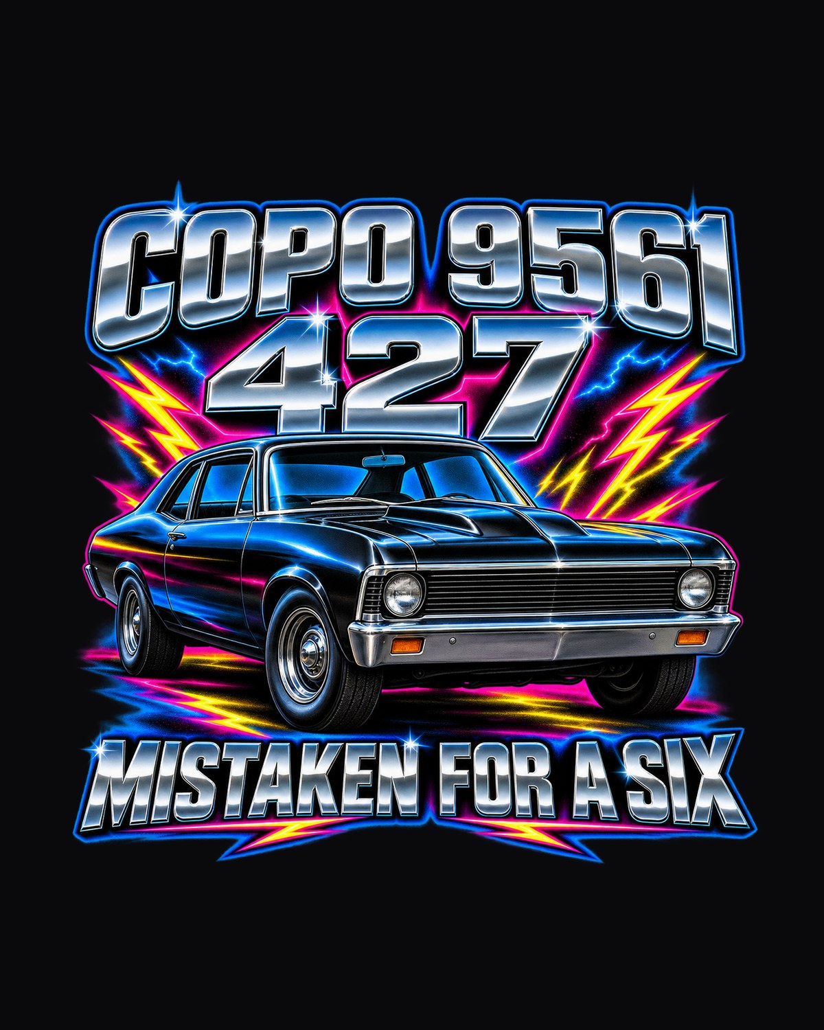 1969 Nova SS 427 COPO 9561 Airbrush Chrome Sleeper Shirt design only