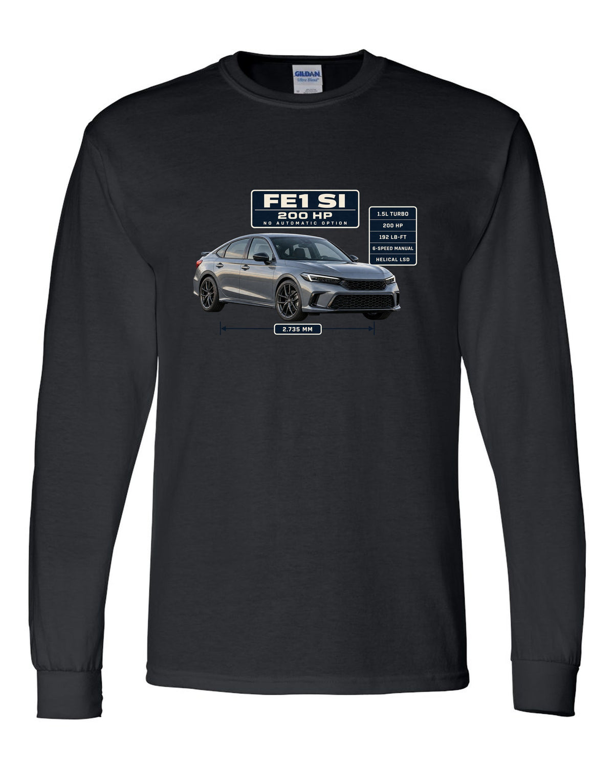 Honda Civic Si FE1 sedan front three-quarter spec poster print black long sleeve front view with the design