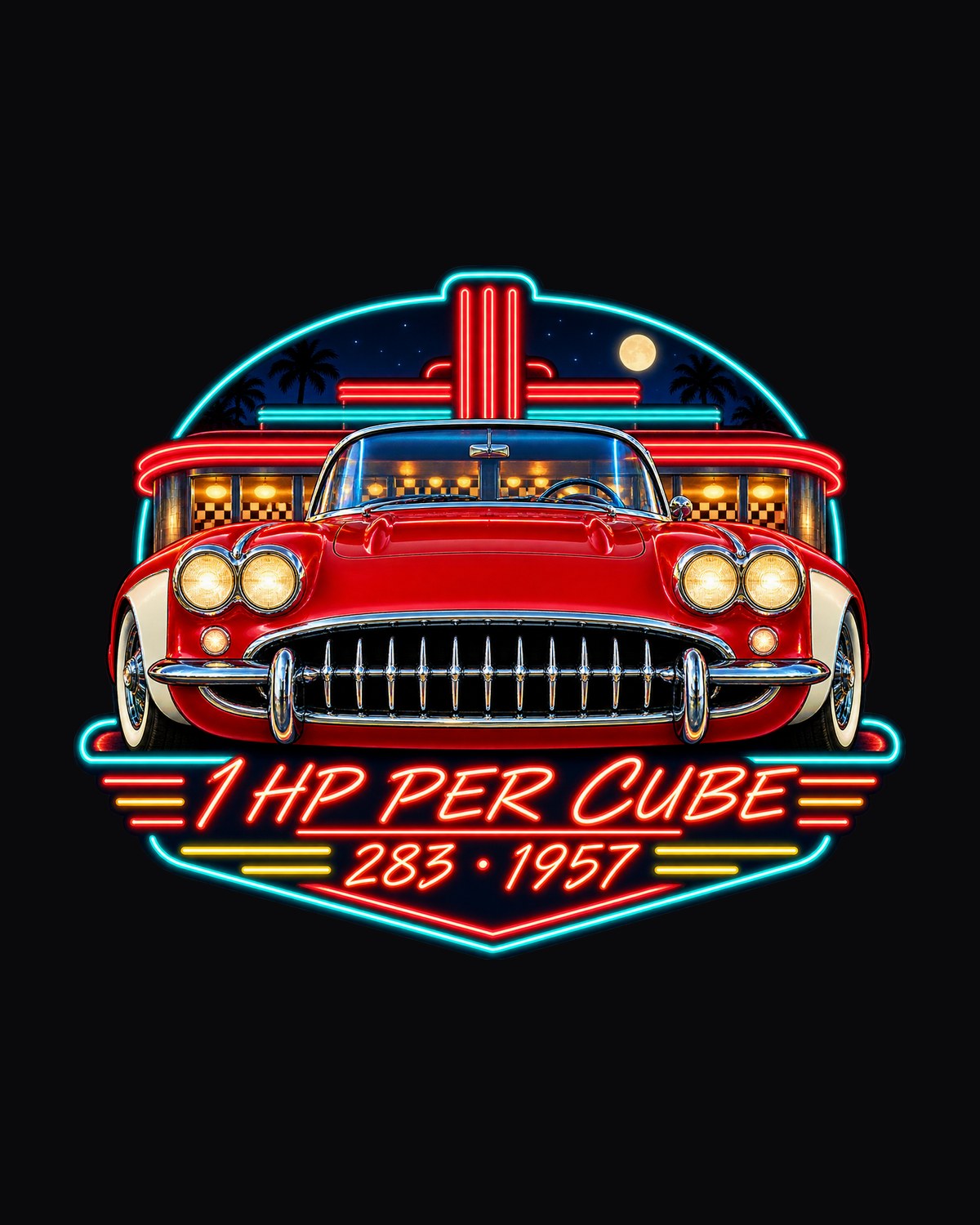 1957 Corvette C1 Diner Neon Sign Shirt, 283 Small-Block Tee design only