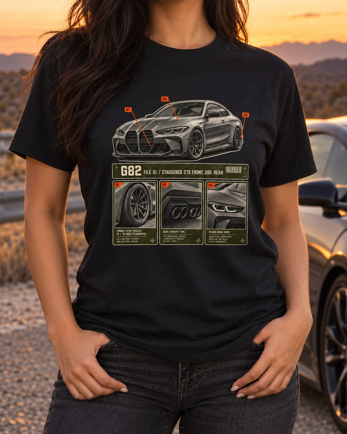 M4 Competition G82 Dossier Panels Shirt, Staggered Tyre Sizes T-Shirt Black worn hero