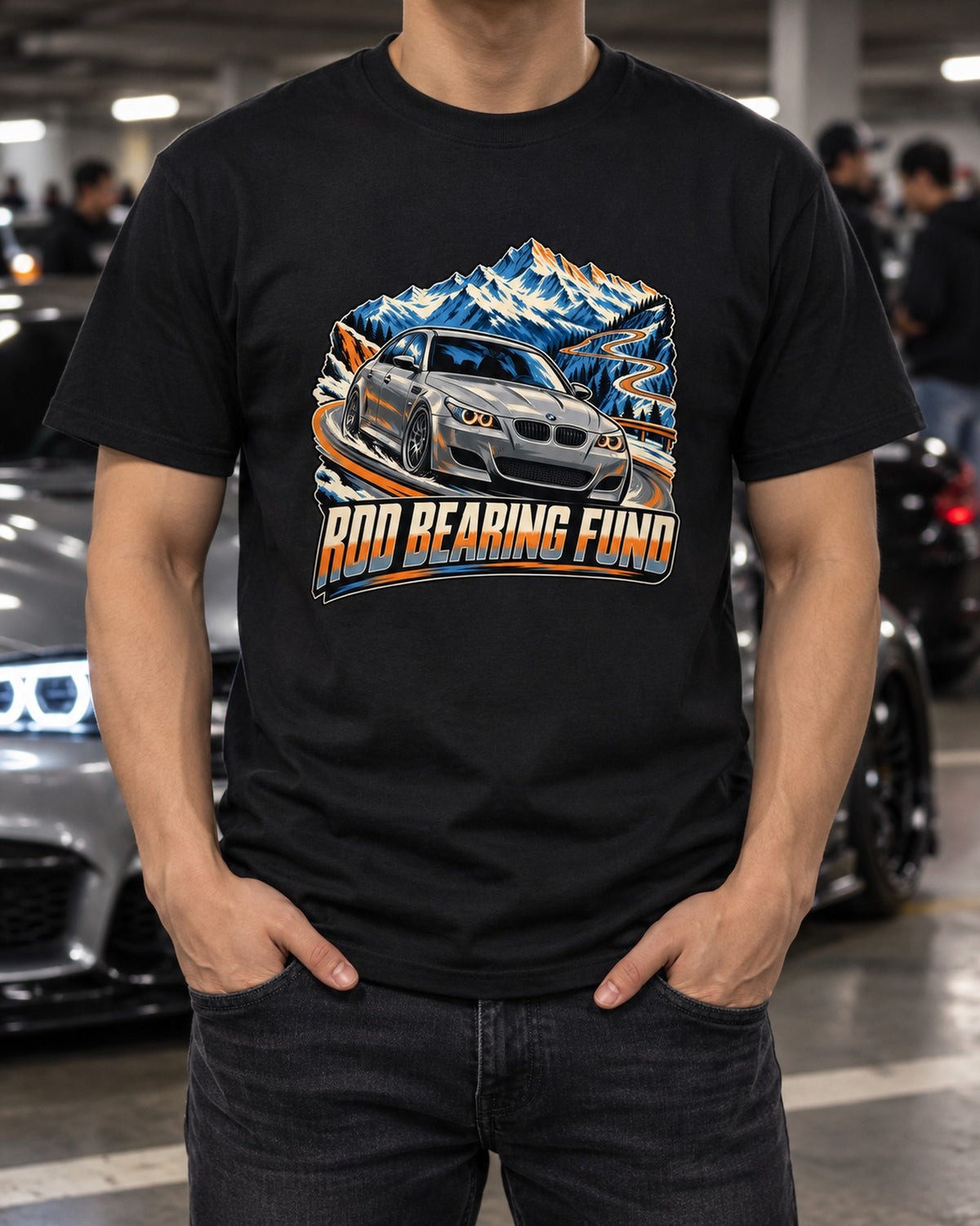 BMW M5 E28 Retro Showa Catalogue Tee, S38 Sleeper T-Shirt Black worn hero