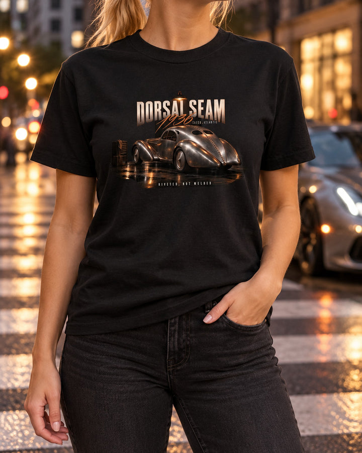Bugatti Type 57SC Atlantic 1936 Dorsal Seam Garage Tee T-Shirt Black worn hero