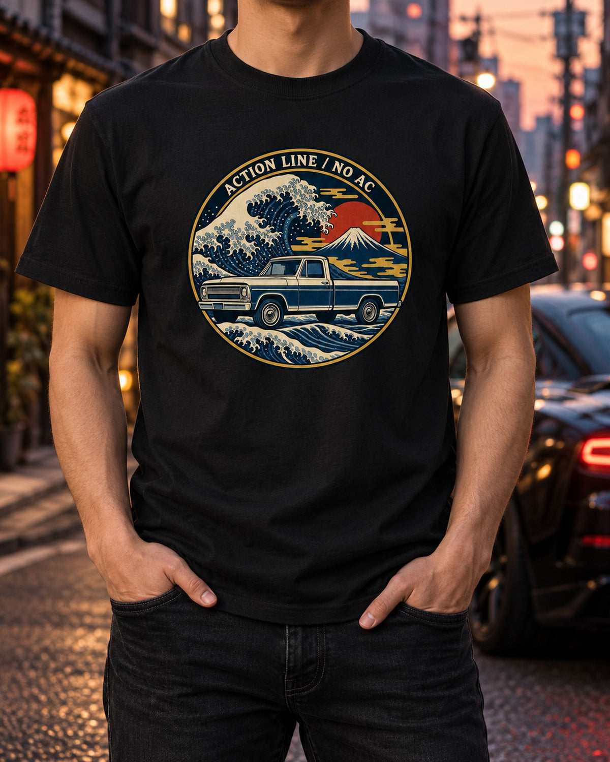 Chevrolet C10 Action Line 1967-72 Ukiyo-e Wave Shirt, No AC T-Shirt Black worn hero