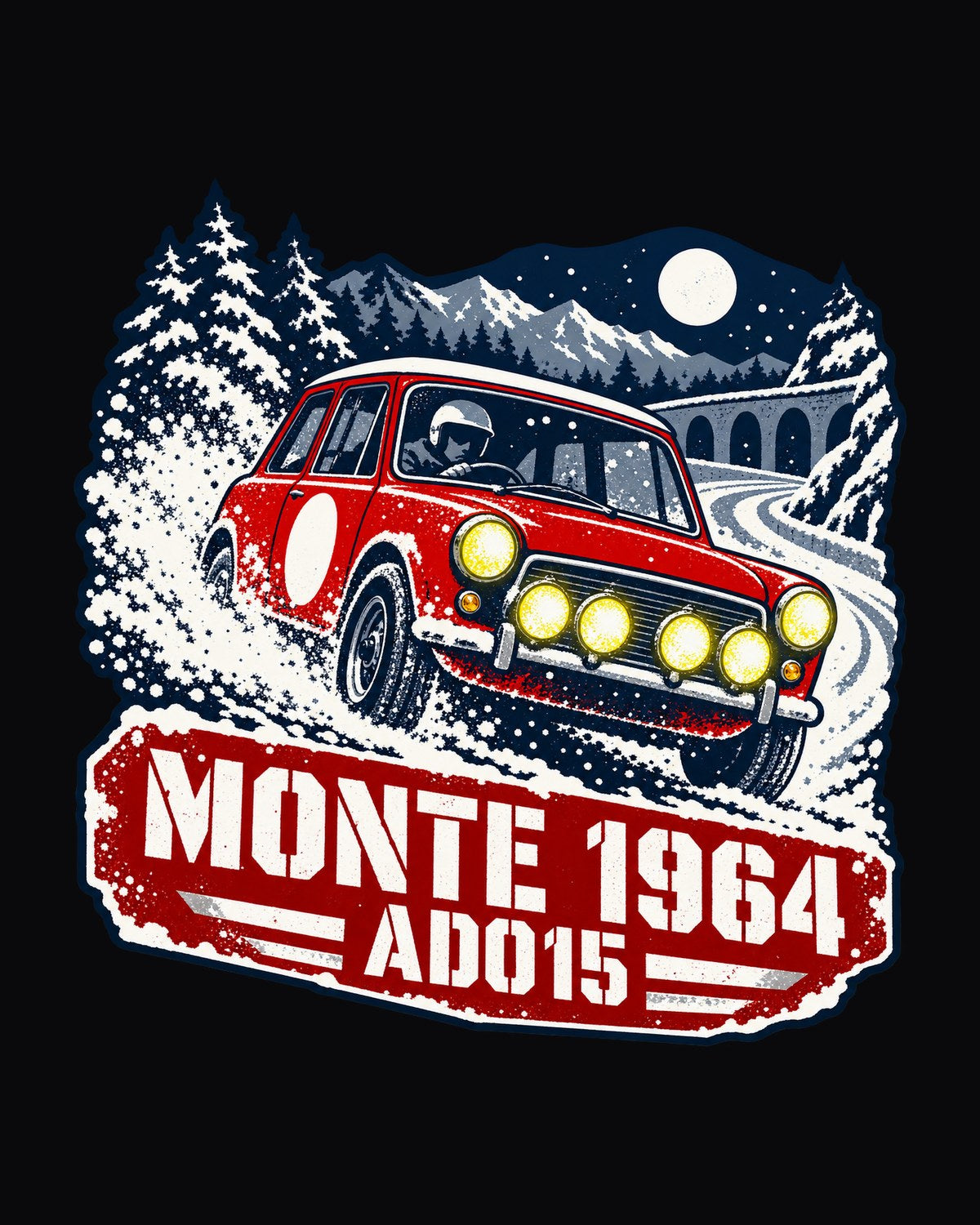 Classic Mini Cooper S ADO15 Monte 1964 Night Stage Rally Shirt design only