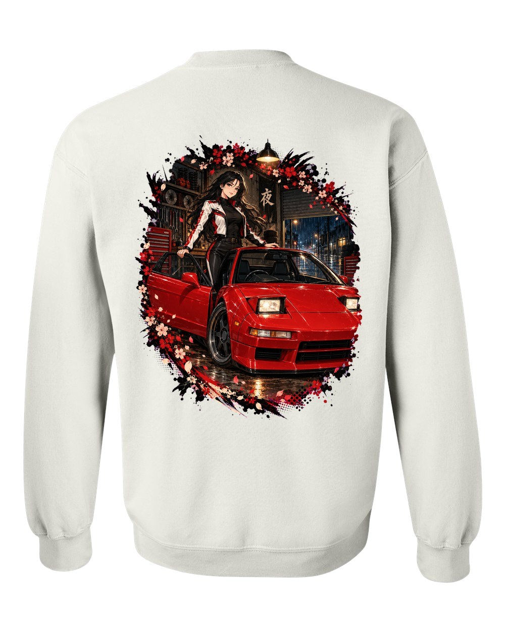 Honda NSX NA1 Anime Girl Crewneck White back