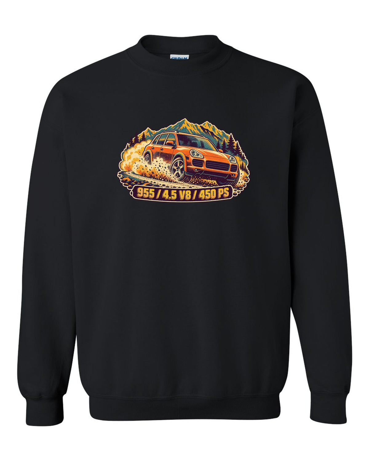 Retro manga halftone print of a Porsche Boxster Spyder 981 taillight with the text 981, 3.8 and 375 PS black crewneck front view with the design