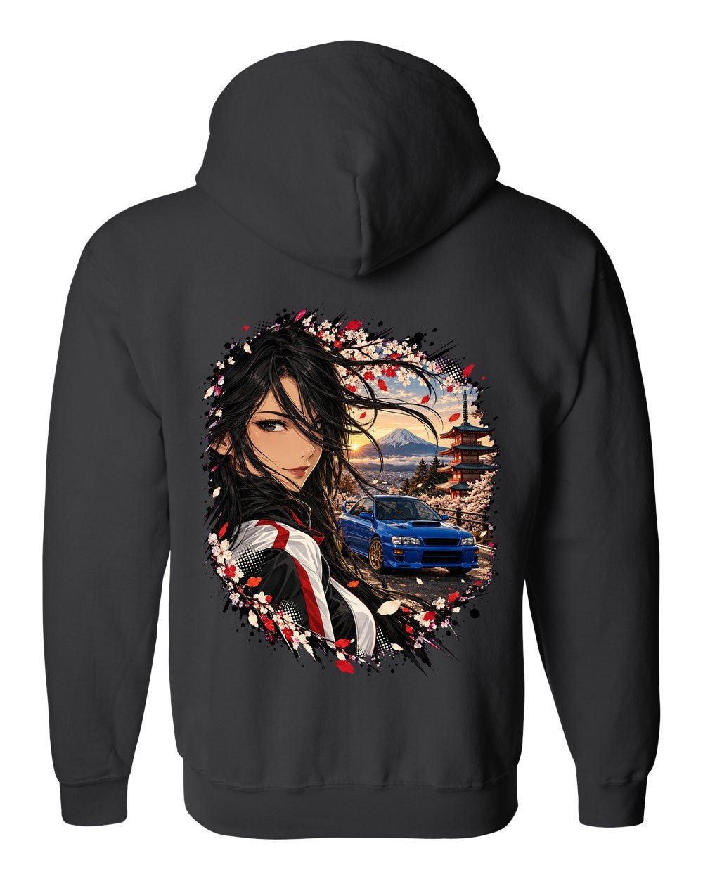 Subaru WRX STI GC8 Anime Girl Zip Hoodie Black back