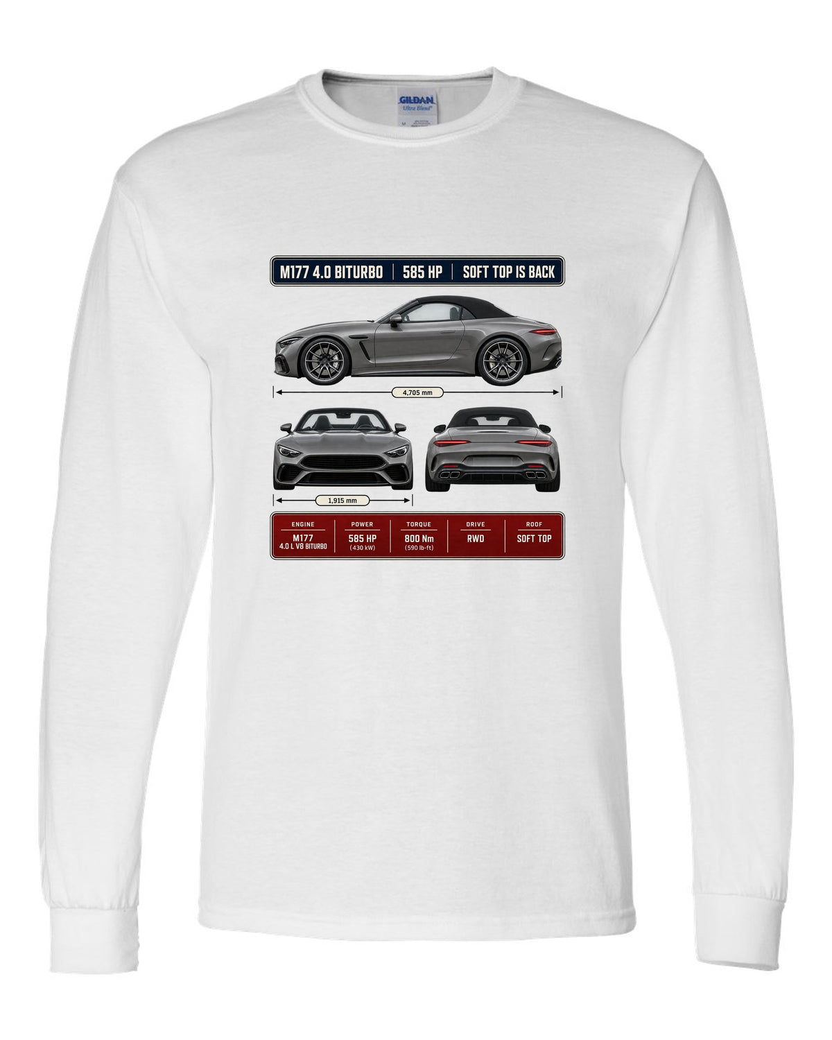 Mercedes-AMG SL63 R232 Three-View Spec white long sleeve front view with the design