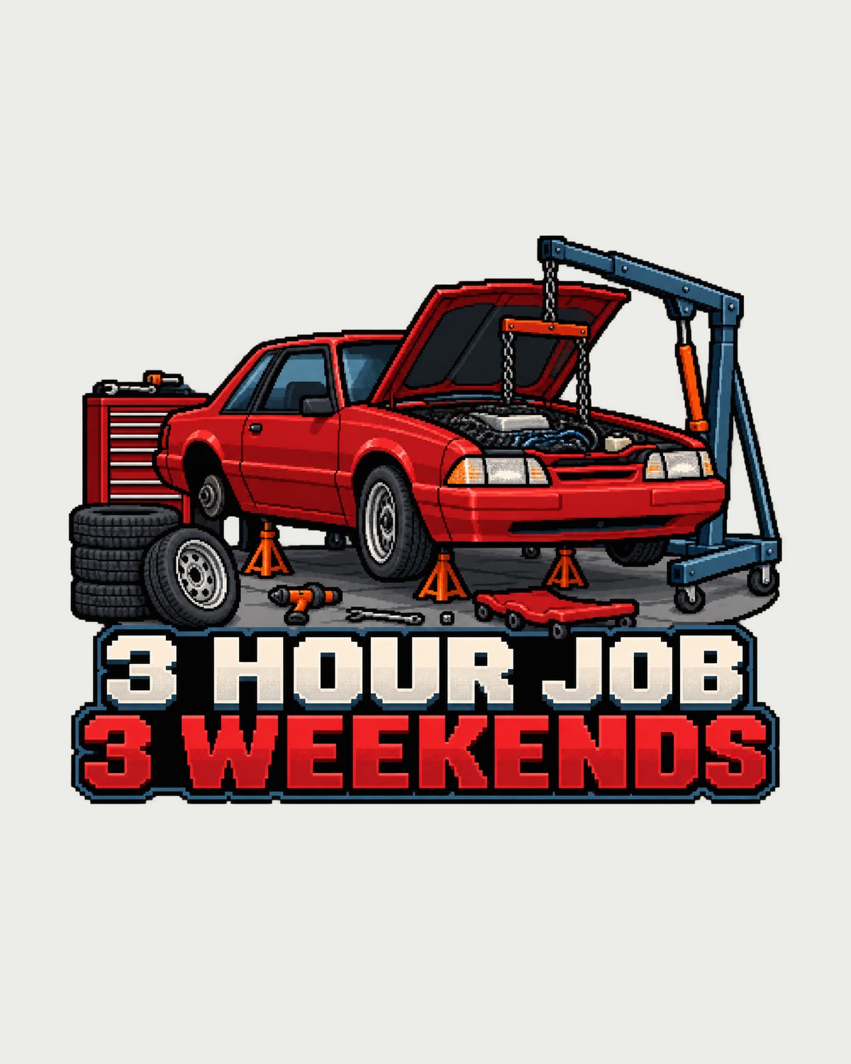 Ford Mustang Fox Body Notchback 1989 Pixel Art Workshop Shirt design only