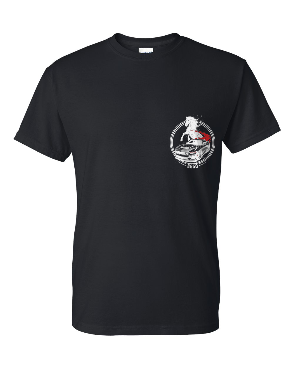Mustang S650 Stallion T-Shirt — Black front emblem