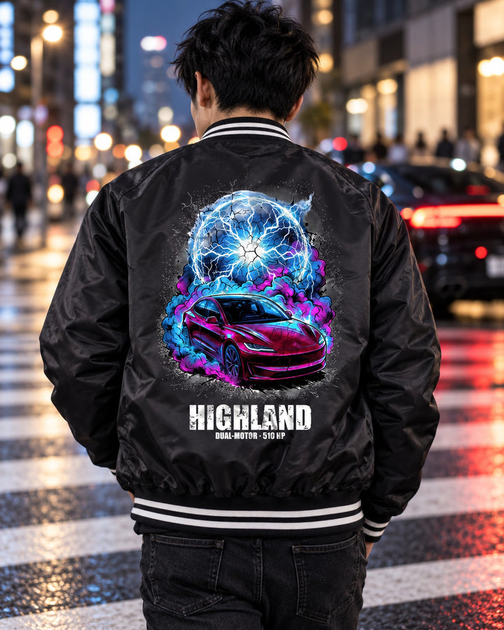 Tesla Model 3 Highland Bomber Jacket worn hero