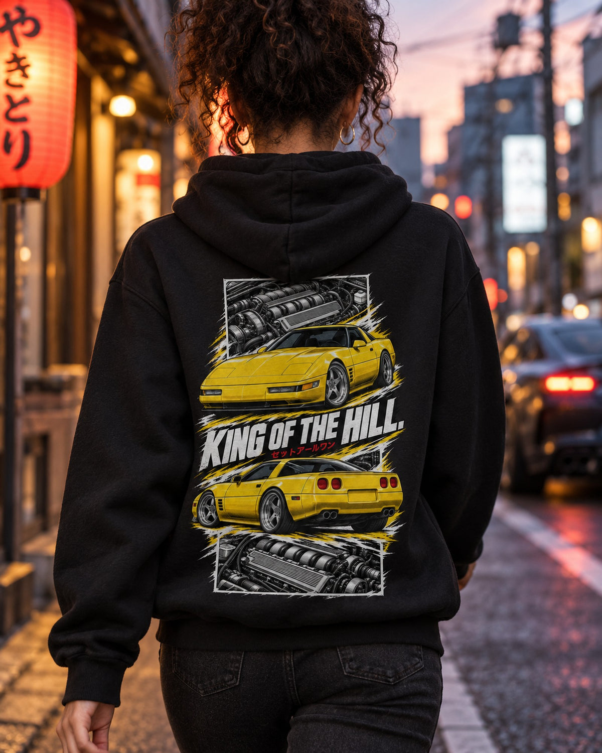 Corvette C4 Zr-1 Torn Poster Full-Back Graphic Tee Pull Over Hoodie Black worn hero