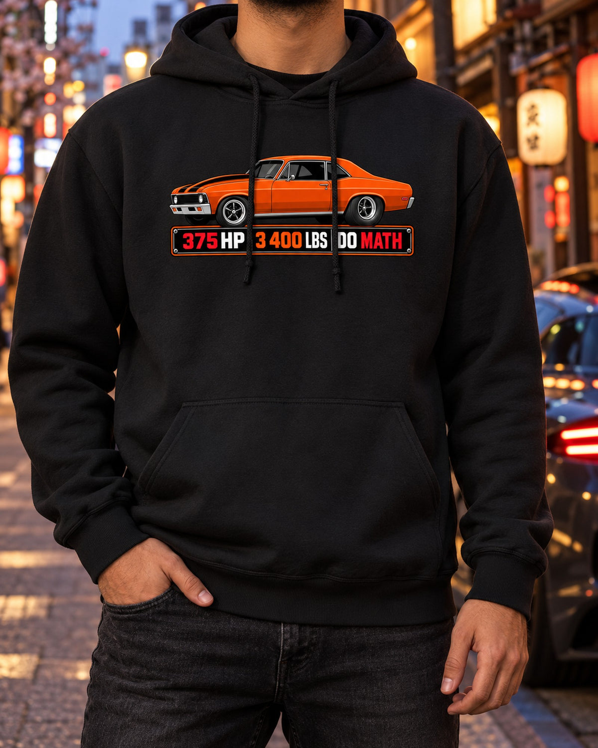 1970 Nova SS 396 Spec Sheet Shirt, 375 HP 3,400 LBS Tee Pull Over Hoodie Black worn hero
