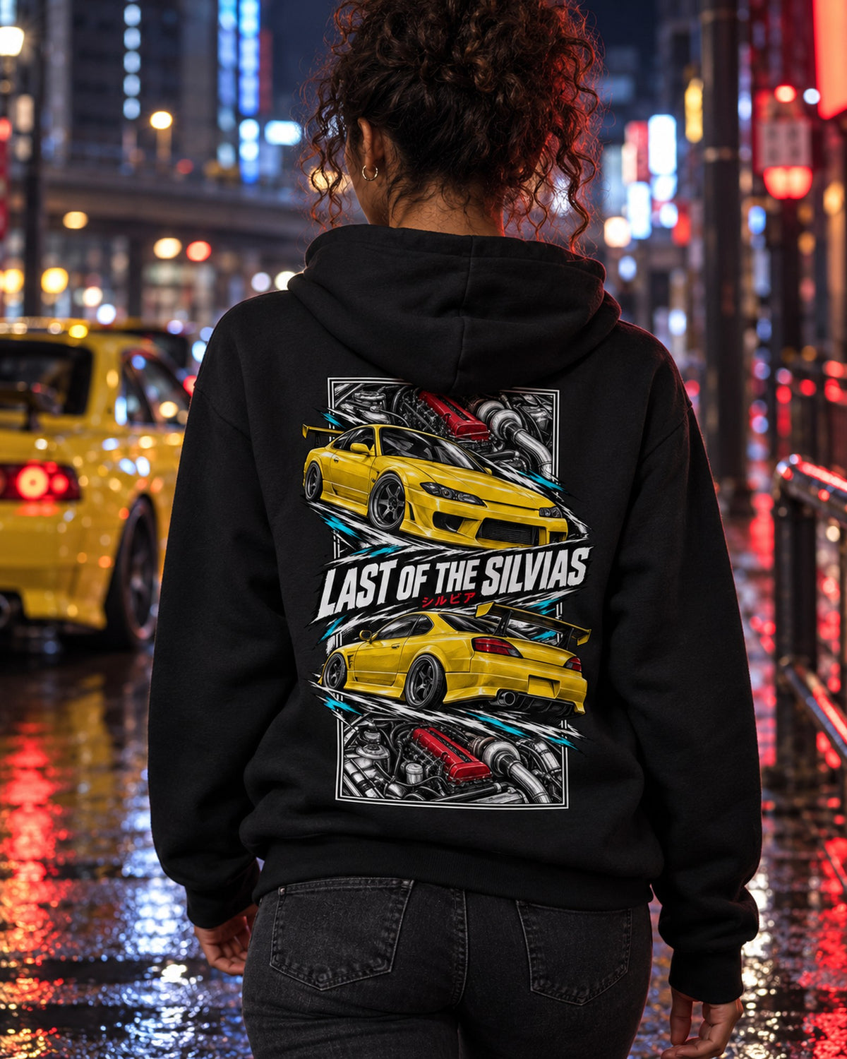 Nissan Silvia S15 Torn Poster Full-Back Graphic Tee Pull Over Hoodie Black worn hero