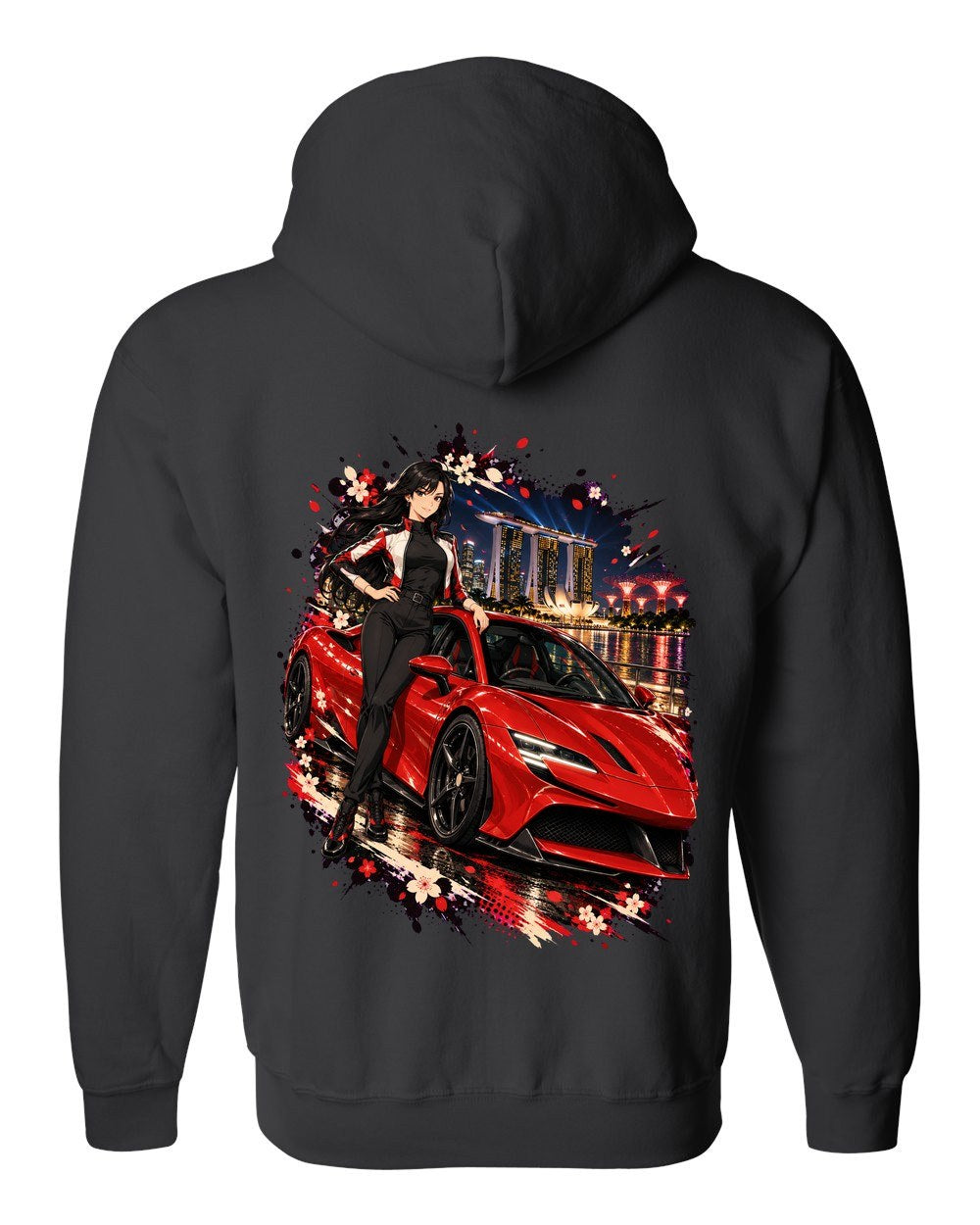 Ferrari SF90 Anime Girl Zip Hoodie Black back