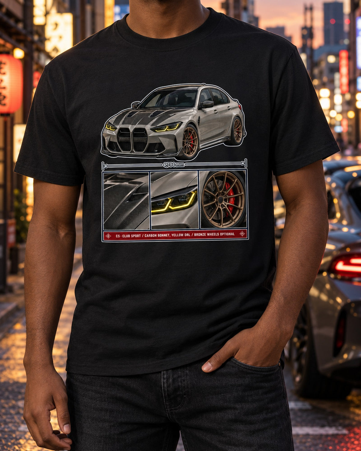 BMW M3 CS G80 Dossier Panels Shirt, Club Sport Tee T-Shirt Black worn hero