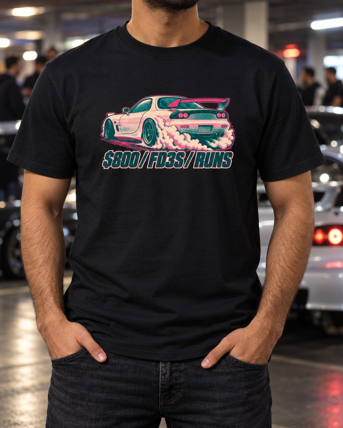 Mazda RX-7 FD3S Rotor Housing Op-Art Shirt, Rotary Gift T-Shirt Black worn hero