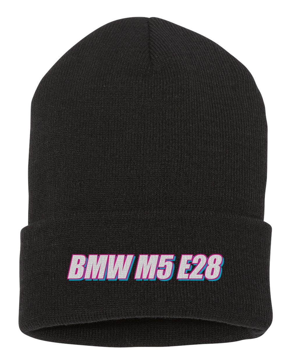 Bmw M5 E28 black beanie front view with car name