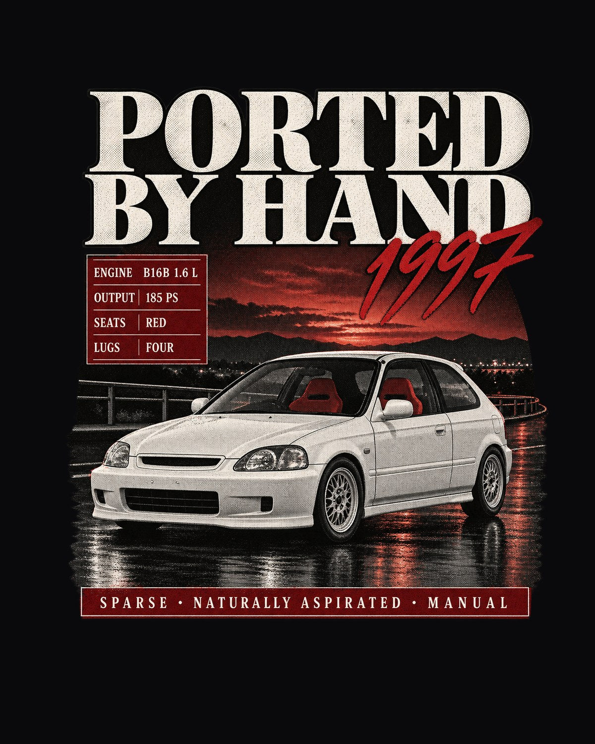 Honda Civic EK9 Hatchback 1997 Archive Panel Shirt, Hand-Ported design only