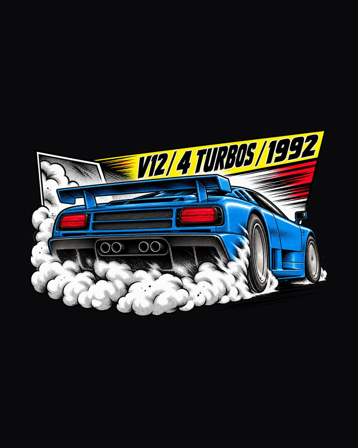 Bugatti EB110 SS Quad Turbo V12 Retro Manga Panel Graphic Tee design only