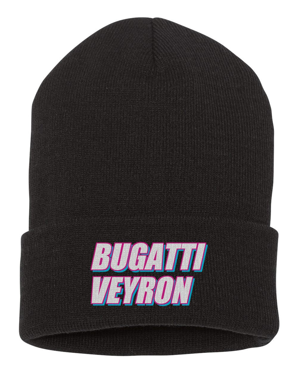 Bugatti Veyron black beanie front view with car name
