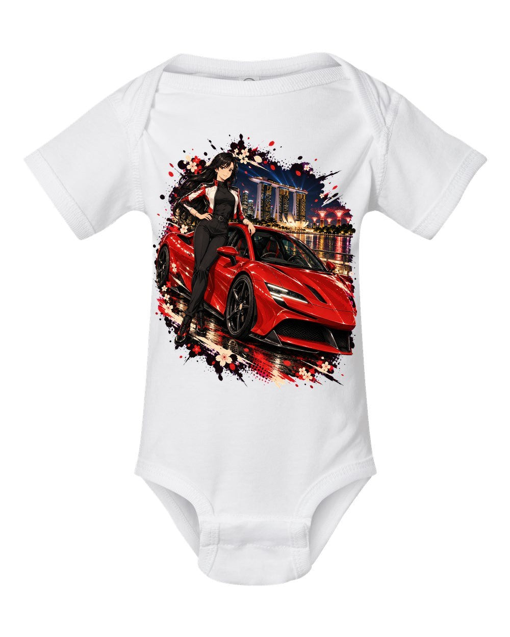 Ferrari SF90 Anime Girl Baby Onesie White front