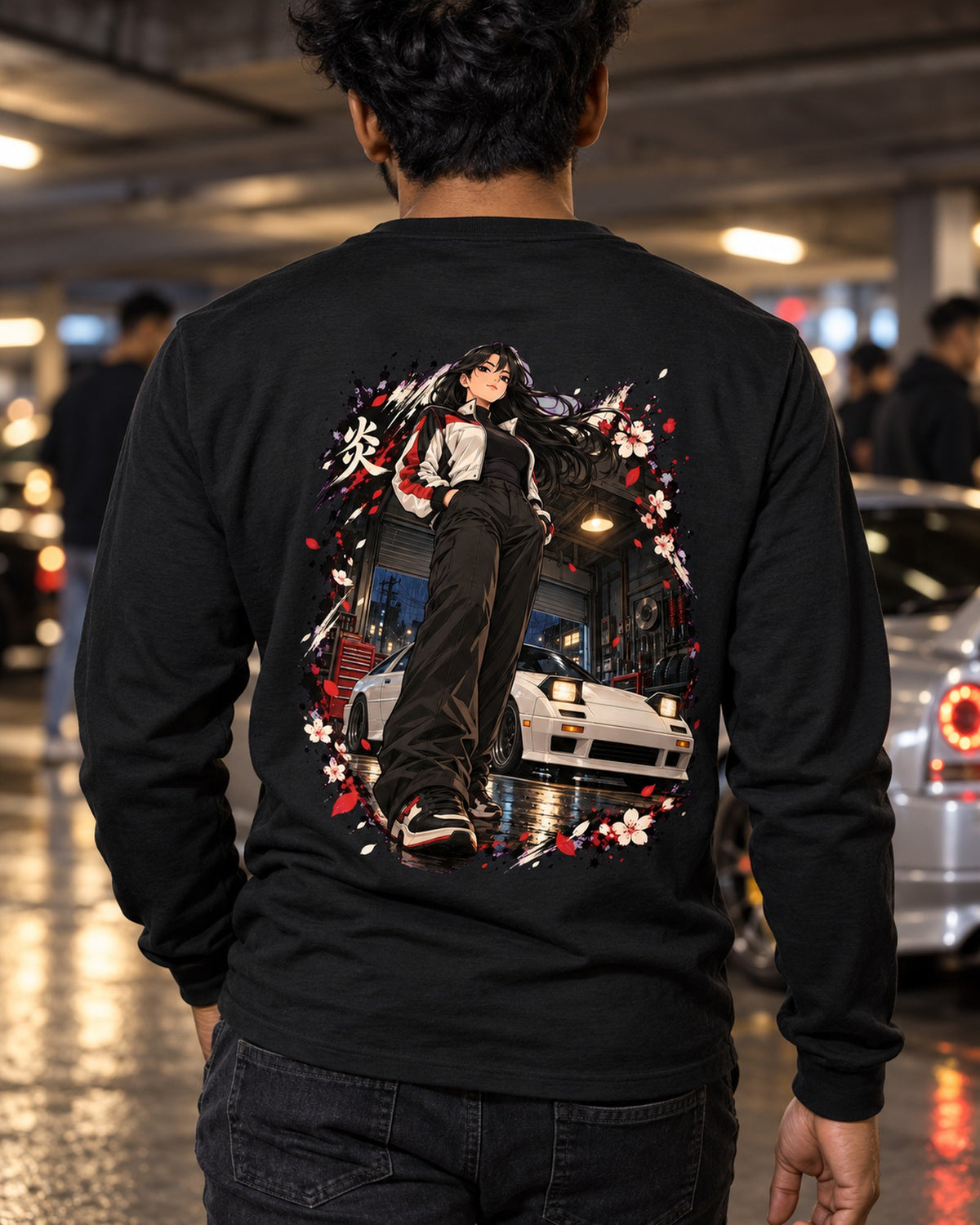 Mazda RX-7 FC Anime Girl Shirt, Hoodie & More Long Sleeve Black worn hero