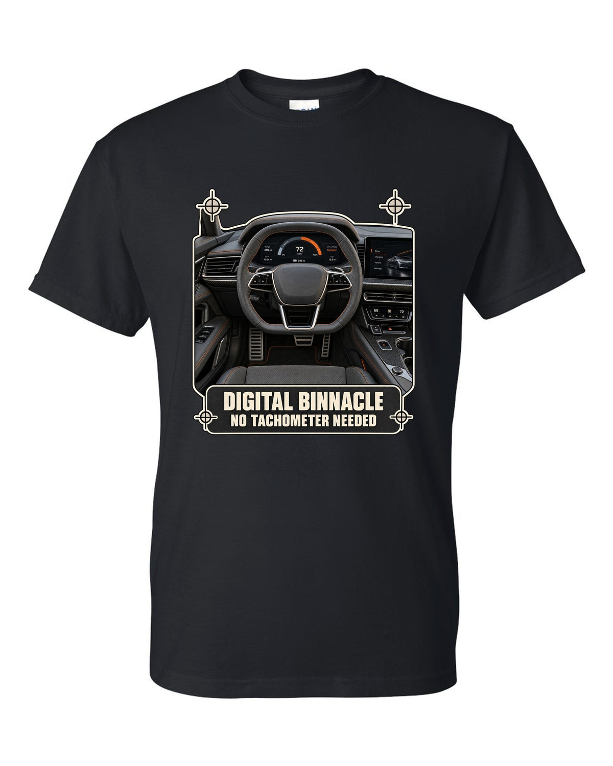 Audi RS e-tron GT interior driver view digital binnacle cockpit gauge design black t-shirt front view with the design