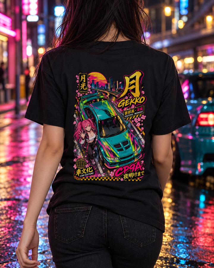 GEKKO CP9A Anime Girl Full-Back Graphic Tee T-Shirt Black worn hero