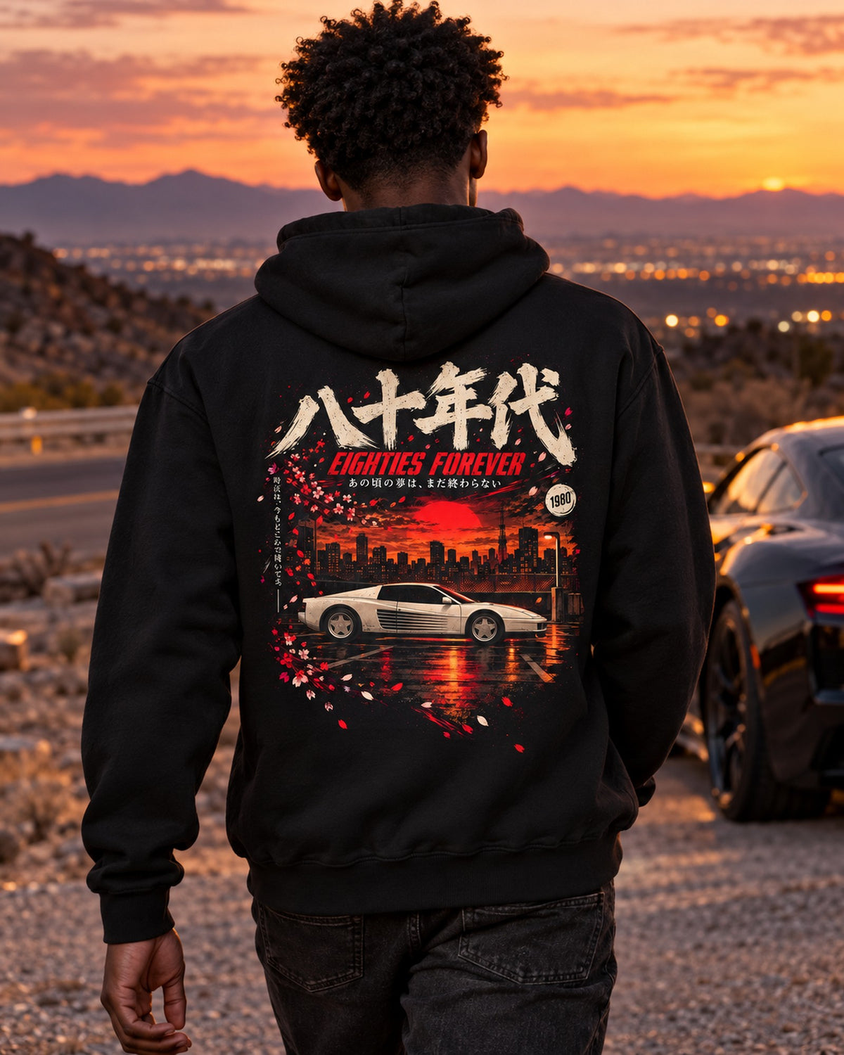 Ferrari Testarossa Eighties Forever Shirt, Hoodie & More Pull Over Hoodie Black worn hero