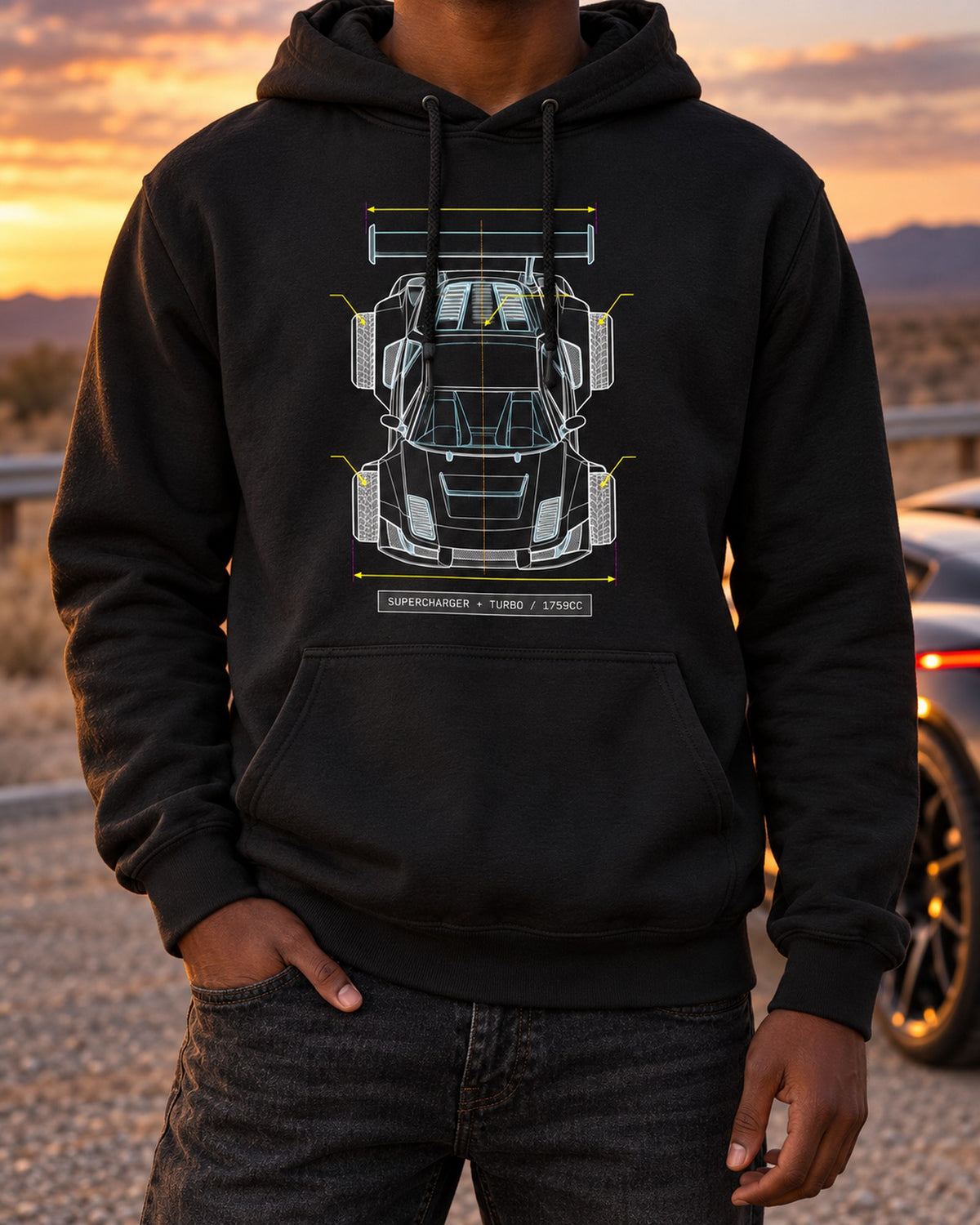 Lancia Delta S4 Overhead Blueprint Patent Style Shirt Pull Over Hoodie Black worn hero